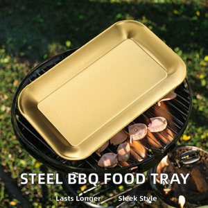 Assiette rectangulaire artisanale Amir en acier inoxydable 304 écologique, design moderne, plateau alimentaire épaissi pour les fêtes - Product Image 2