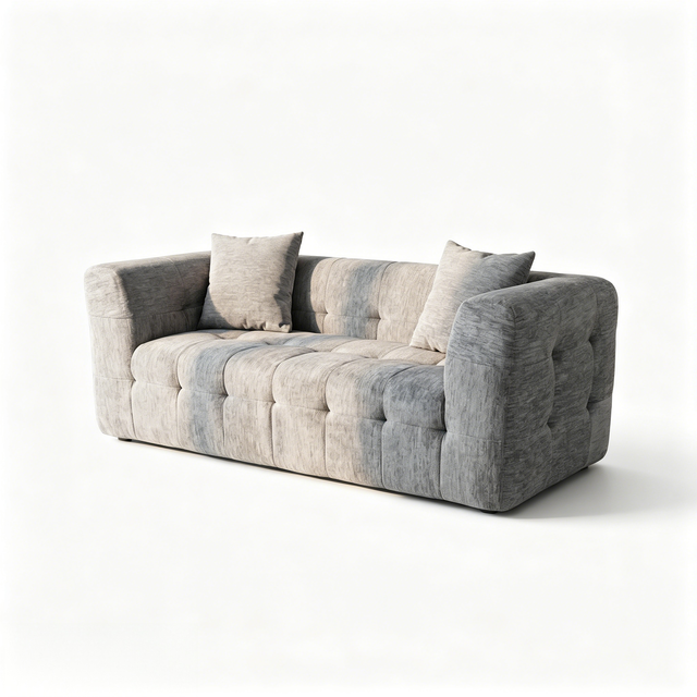 Tufted Grid Compressed Straight Sofa, Fabric Frameless Couch, Vacuum Packed Modern Living Room Sofa