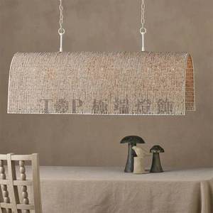 Lustre Arqué en Bois Perlé Tressé à la Main, Long, E27, à Six Têtes, Luminaire Décoratif pour Restaurants - Product Image 1