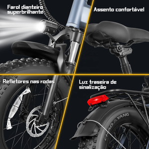 Vélo électrique pliable F6pro-s du stock Brésil, 900W, 5 vitesses, VTT électrique, batterie lithium 48V, pneus larges pliables 20 pouces - Product Image 5