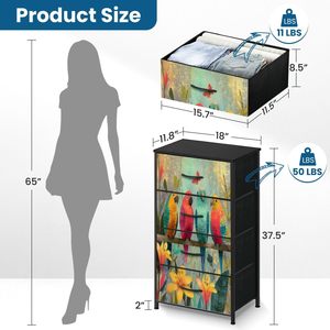 Commode vintage à 4 tiroirs avec miroir Perroquet Art & Orchidée Rainforest Storage Organizer Bedroom & Living Room Home Decor - Product Image 3