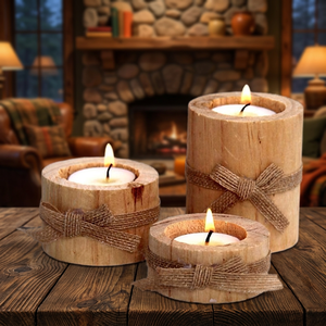 Porte-bougie rond en bois naturel fait à la main avec un nœud en ficelle pour la décoration de la maison pour la Saint-Valentin - Product Image 3
