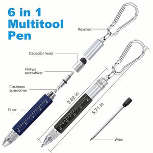Stylo multifonction portable 6-en-1 en métal avec règle, tournevis et porte-clés pour le travail en extérieur et l'usage quotidien (vente en gros) - Product Image 2