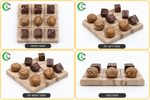 Juego de Tic Tac Toe de Lujo en Mármol Beige de 6 Pulgadas con Fichas Redondas y Cuadradas, Juego de Mesa Decorativo Premium para el Hogar - Product Image 2