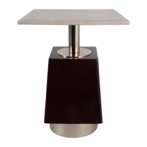Tavolino Quadrato in Legno e Marmo, Comodino Moderno con Piano in Pietra e Base in Legno per Soggiorno e Camera da Letto - Product Image 1