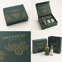 Boîte cadeau en carton rigide avec fermeture magnétique personnalisée en relief pour bouteilles de gin tonic, emballage de luxe recyclable, quadrichromie