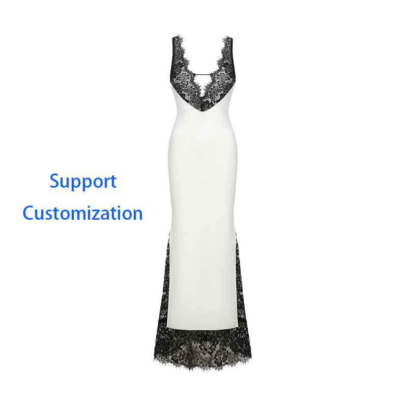 chinese dress ladies Elegant White Lace Mermaid Dress with Spaghetti Straps main image 1
