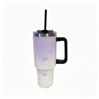 Gobelet isotherme en acier inoxydable de 40 oz, décoré de cristaux de strass avec double couvercle et poignée fixe, grande capacité, idéal pour la voiture
