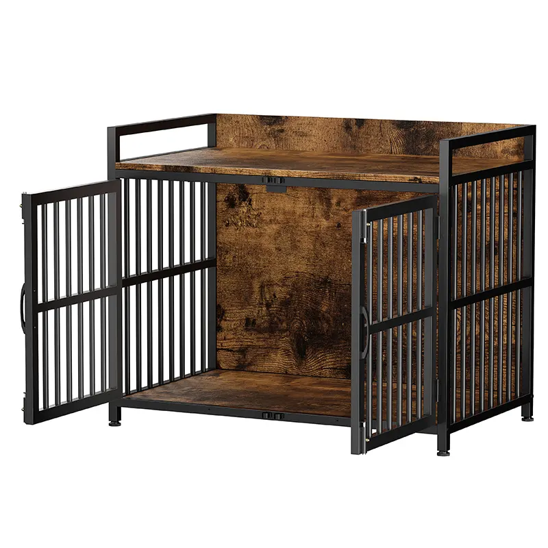 Pet Cage Dog Crate soft Sliding Door Furniture Style Wood Wooden Wire Home House Indoor Rustic Kennel Dog Crates For Large Dogs