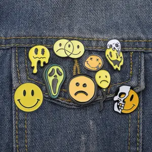 Ready To Ship Funny Cartoon Smile Angry Brooch Badge Custom Metal Enamel Pins Card