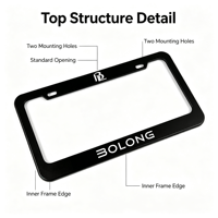 BOLONG Produit phare Cadre de plaque d'immatriculation en plastique ABS standard américain Support de plaque extérieure automobile avec logo personnalisé OEM Longue durée de vie