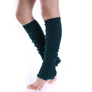 custom knitted acrylic material thick leg sleeve stylish warm knee leggings socks falbala design women Winter dress leg warmer