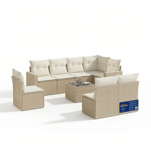 Ensemble de canapés de jardin modulaires en polyrotin beige 6 places, mobilier d'extérieur au design contemporain - Product Image 1