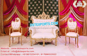 ออกแบบใหม่กลับสูงสีขาวทองชุดเฟอร์นิเจอร์หรูหราฮินดูแต่งงานออกแบบโซฟาชุดโซฟาบัลลังก์แต่งงานสไตล์สหรัฐอเมริกา - Product Image 5