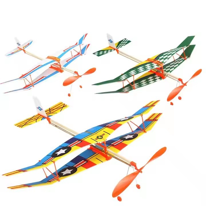 HANABASS Lot De 10 Avions En Bois à élastique - Planeurs Motorisés Pour Enfants, Vol Extérieur, Apprentissage STEM