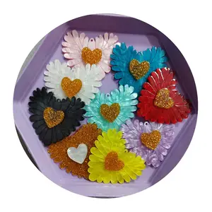Colorful Acrylic Flat Back Planar Jewelry Charms Mini Flower Heart Beads for Bracelets Necklace Dangles