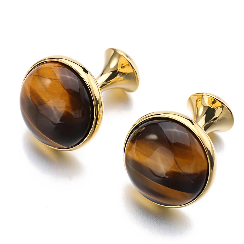 Hot Sale French Formal Business Cufflinks Accessories Men'S Simple Round Tiger Eye Stone Cufflinks