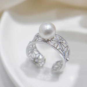 10755DIY Pearl Accessories S925 Silver Ring Empty <b>Holder</b> with Gold Silver <b>Jewelry</b> 11-13mm Round Inlay Fashionable Trendy Style - Product Image 4