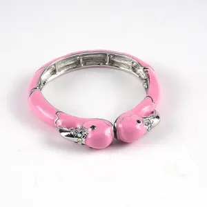 Pulseira de animais personalizados, pulseira de joias com estampa de esmalte rosa, adorável, pulseira de cabeça dupla para mulheres