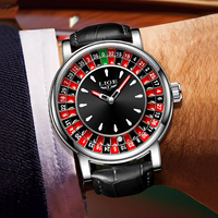 LIGE LG89161 Montre Échantillon à Mouvement à Quartz Rotatif, Montre Homme à Disque de Jeu, Montre de Casino Roulette Lumineuse, Horloge Masculine Personnalisée OEM