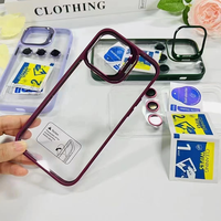 Coque de téléphone antichoc transparente avec béquille intégrée pour iPhone 17 16 15 14 13 12 11 Pro Max, dos en métal et acrylique