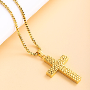 Men's stainless steel cross hammered pendant colorfast titanium steel irregular texture necklace cross pendant necklace - Product Image 6