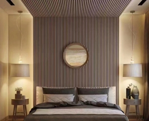 Panneau acoustique en bois à lattes en fibre de polyester MDF, placage pour décoration murale intérieure de bureau et maison, design graphique DIY - Product Image 1