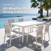 Conjunto de Comedor Comercial de Aluminio, Mesa de Piedra Sinterizada y Silla Apilable con Asiento Acolchado, Muebles de Exterior para Hotel y Restaurante