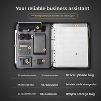 Porte-documents professionnel en cuir de haute qualité A4 avec calculatrice intégrée à 8 chiffres, emplacements pour cartes et bloc-notes
