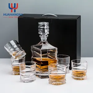 Whisky Glass And Decanter HUAHANGNA Custom Logo Engrave 26oz Crystal Glass Whisky Decanter And Rock Glasses For Whiskey Liquor Bourbon In Gift Box Set