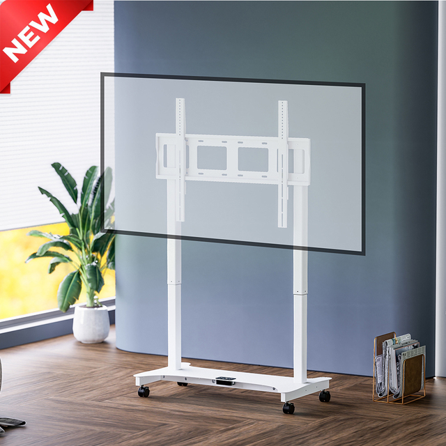 65-100 Inches Electrically Height Adjustable TV Cart Mobile Motorized Lift Remote Control Electric TV Stand
