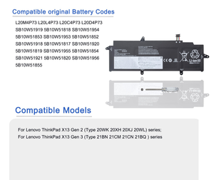 L20C4P73 L20C4P73 L20M4P73 L20C3P72 L20M3P72 Laptop pil değiştirme için Lenovo ThinkPad X13 Gen 2 Gen <span class=keywords><strong>3</strong></span> <span class=keywords><strong>2nd</strong></span> 3rd serisi - Product Image 5