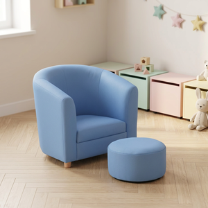 Sofá de PVC moderno de un solo asiento para bebé, mueble con respaldo redondo, silla para bañera infantil con taburete para dormitorio y sala de estar - Product Image 1