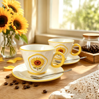 Ensemble tasse à café et soucoupe en céramique motif tournesol, coffret cadeau, ensemble de tasses à thé