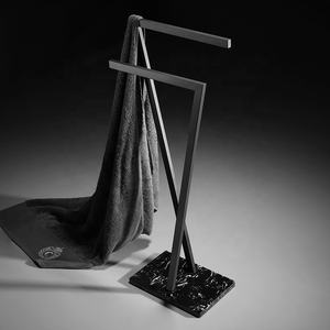 豪华立式304 SUS黑色浴巾架2杆独立式浴巾架，带大理石底座，用于浴室地板 - Product Image 1
