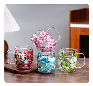 Nouvelle tasse à thé et à café en verre borosilicate à double paroi tendance, fleurs séchées naturelles, capacité de 250 ml/350 ml, passe au lave-vaisselle - Product Image 2