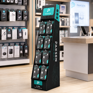 Support d'affichage en carton ondulé pour produits électroniques numériques, présentoir écologique avec impression de logo personnalisée pour les accessoires mobiles en magasin - Product Image 1