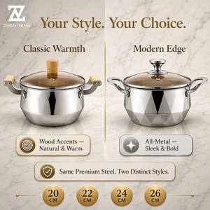 Batterie de casseroles en acier inoxydable de qualité alimentaire Zhenneng, 4 pièces (20cm, 22cm, 24cm, 26cm) – Fournitures de cuisine professionnelles pour usage domestique et extérieur - Product Image 1