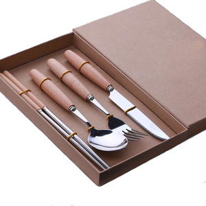 Bạc đặt nĩa muỗng dao đũa thép không gỉ Flatware <span class=keywords><strong>Set</strong></span> với gỗ xử lý - Product Image 3