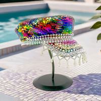 Venta al por Mayor, 3 MOQ, Gorra de Capitán Personalizada con Lentejuelas de Arcoíris, Borla de Perlas, Pedrería, Gorras Casuales para Playa, Festivales, Fiestas, Unisex