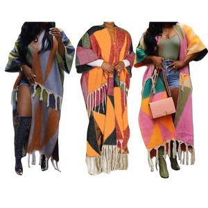 Giacca Casual da <span class=keywords><strong>Donna</strong></span> con Maniche a Tre Quarti, Patchwork a Blocchi di Colore e Frange, Moda Sehe - Product Image 4