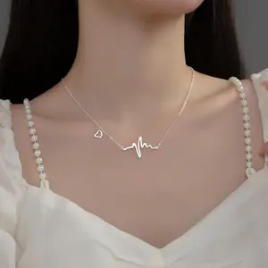 Collier avec pendentif coeur de pêche en fil ECG, Simple, mode du japon et de la corée du sud, 00258-1