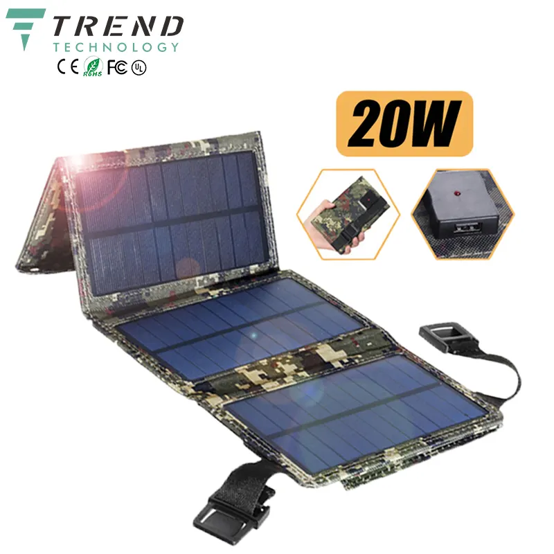 TREND Hot Sale Foldable 20W Solar Panel for Outdoor Camping Hiking Waterproof Charger / Portable Solar Panels Phone Charger