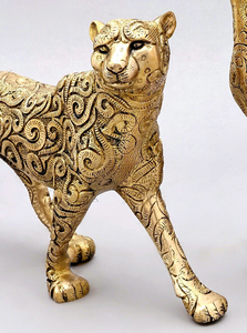 Paire de figurines de léopard en métal artisanales, sculpture élégante de grand chat, statue d'animal sauvage détaillée, décoration de table de luxe pour la maison - Product Image 5