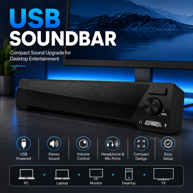 Custom Logo Powerful Wired USB Computer Gaming PC Sound Bar