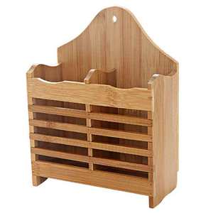 Boîte de rangement pour baguettes en bambou avec trous de drainage, support de vaisselle suspendu pour cuisine, forme carrée pour baguettes et cuillères - Product Image 5