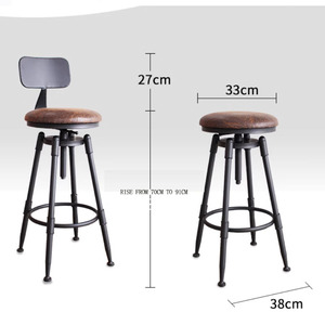 Chaise de <span class=keywords><strong>bar</strong></span> de style industriel rétro américain, <span class=keywords><strong>tabouret</strong></span> en bois, <span class=keywords><strong>tabouret</strong></span> avec dossier en fer forgé, pivotant et réglable en hauteur, chaises de cuisine modernes en métal massif - Product Image 4