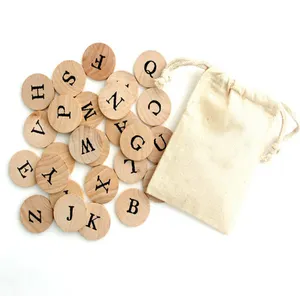 木制ABC硬币天然木材字母硬币儿童教育玩具字母代币