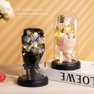 Copertura in Vetro per Regalo di San Valentino, Bouquet di Sapone a Forma di Rosa, Regalo Luminoso con Fiore Eterno - Product Image 3