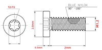LeGood T1 T2 Torx Head Micro Small Screw Blue Nylock Stainless Steel Grade 5 M1.2 Thread 2mm Panjang